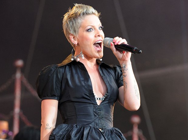 Pink performing live on stage