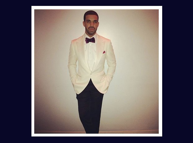 Drake in a white tuxedo