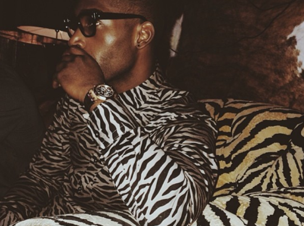 Tinie Tempah wearing a zebra shirt