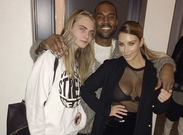 Cara Delevingne with Kim Kardashian and Kanye West