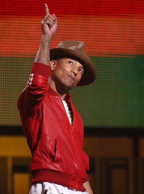 Pharrell Williams on stage at the Grammy Awards 20