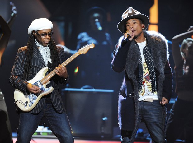 Pharrell Williams and Nile Rodgers rehearsing 