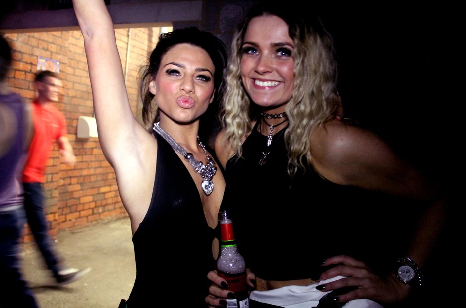 Two female clubbers at the Victoria Warehouse in Manchester