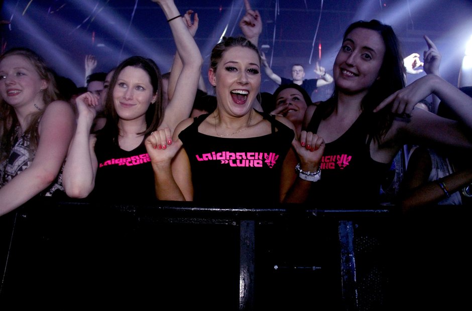 Female Laidback Luke fans at the Victoria Warehouse
