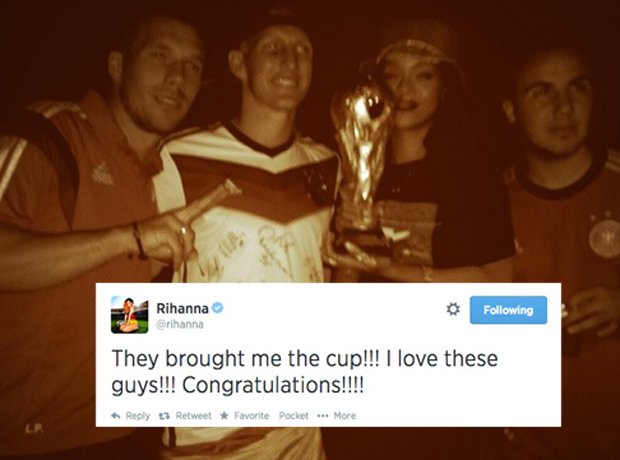 Rihanna with Germany team at the world cup final
