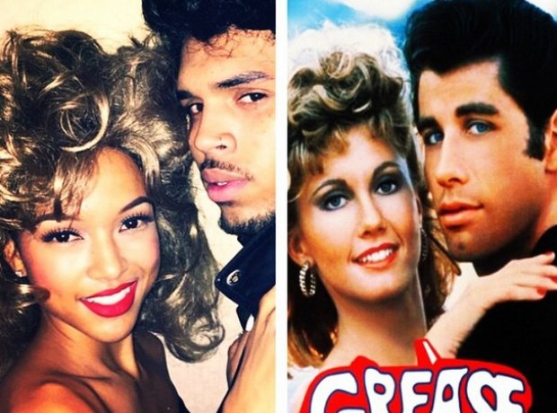 Chris Brown and Karrueche dressed as Danny and Sandy