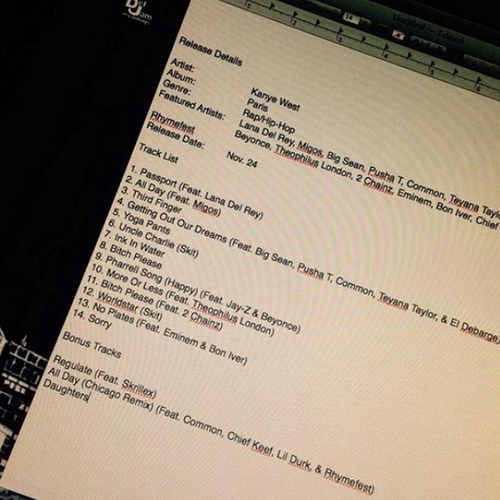 Kanye West rumoured tracklist