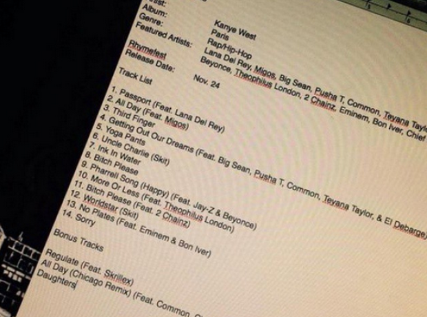 Kanye West rumoured tracklist