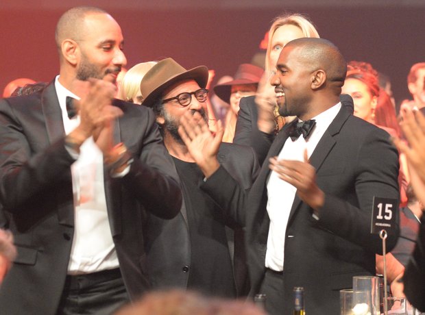 Swizz Beatz, Mr. Brainwash and Kanye West attend K