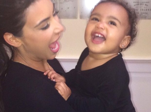 Kim Kardashian and North West laughing