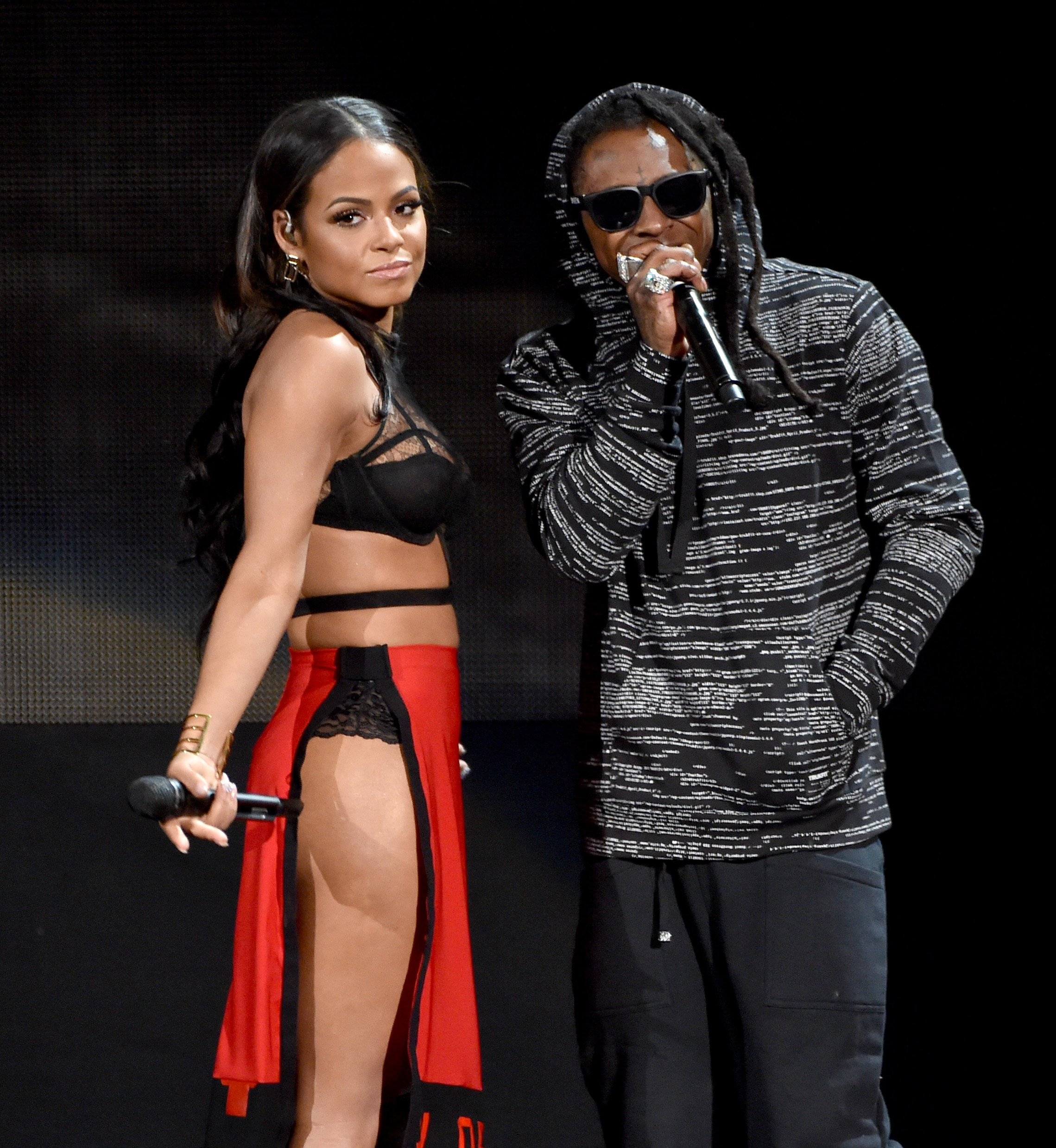 Christina Milian and Lil Wayne on stage American M