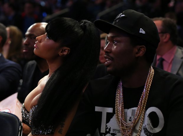 Nicki Minaj and Meek Mill attend the 2015 NBA All-