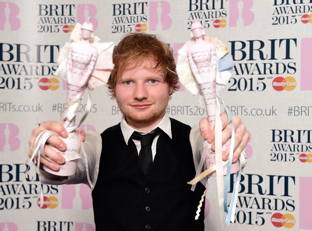 Ed Sheeran BRIT Awards 2015 Backstage