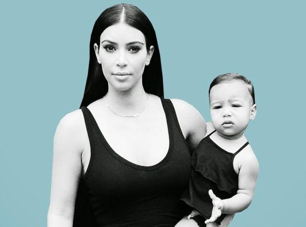 Kim Kardashian and North on Elle.com