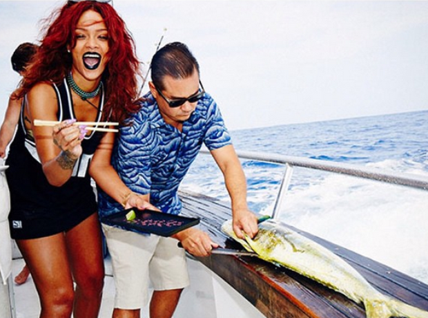 Rihanna eating fish