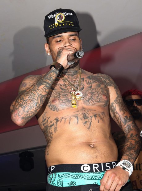 Chris Brown performing topless