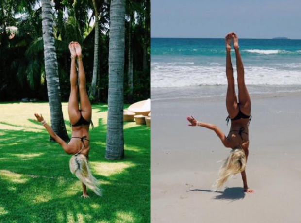 Pia Mia doing a Handstand Holiday