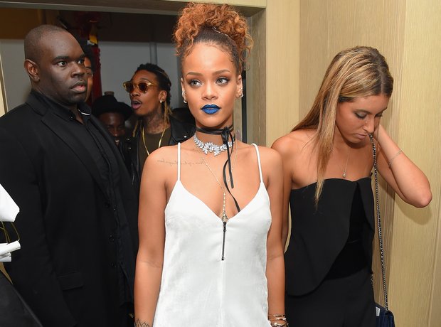 Rihanna in blue lipstick