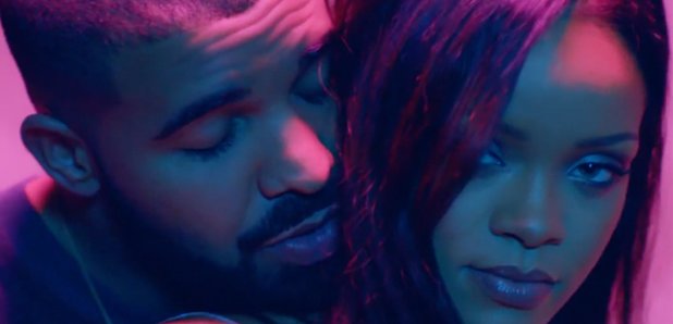 Drake hugging Rihanna