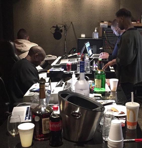 Kanye West and Kid Cudi in studio