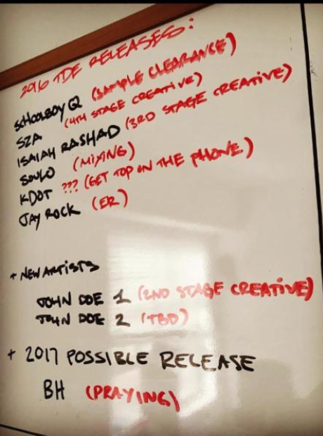 TDE release schedule on whiteboard