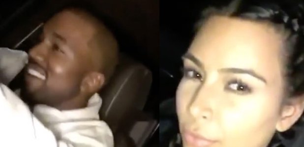 Kanye West and Kim Kardashian in car