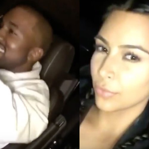 Kanye West and Kim Kardashian in car