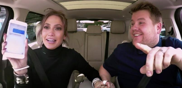 J Lo and James Corden in car
