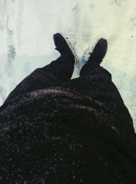 Skepta walking through snow