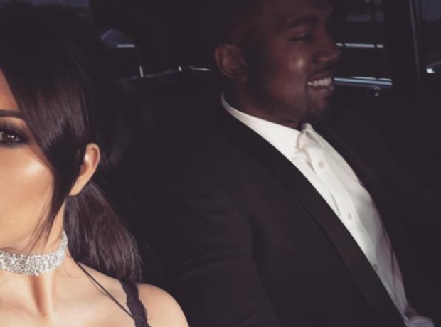 Kim Kardashian and Kanye West in car