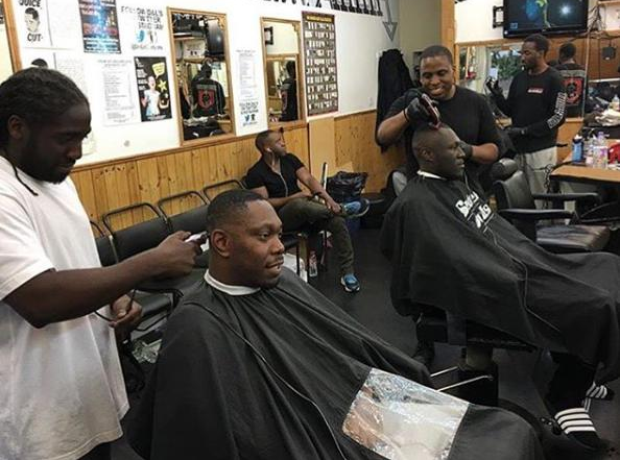 Stormzy and Dizzee Rascal in barbershop
