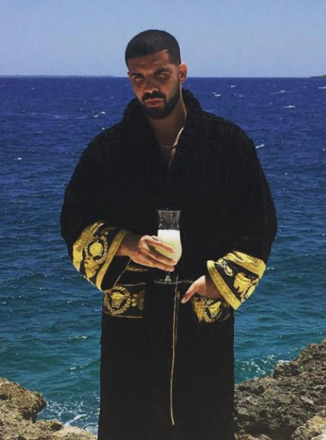 Drake wearing robe