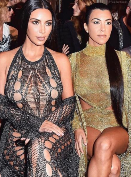 kim kourtney kardashian balmain fashion show