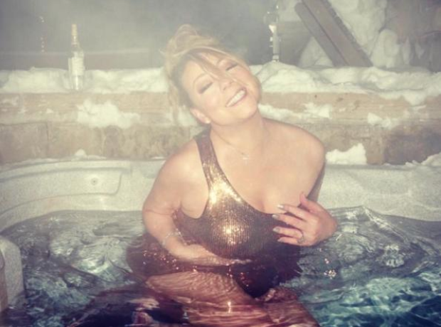 Mariah Carey in a hot tub in Aspen