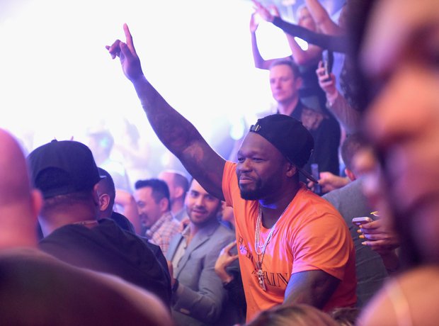 50 Cent partying at a Superbowl party.