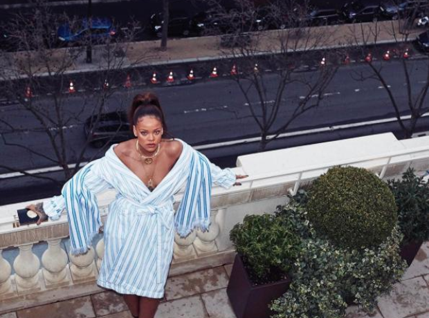 Rihanna relaxing after her Paris fashion show