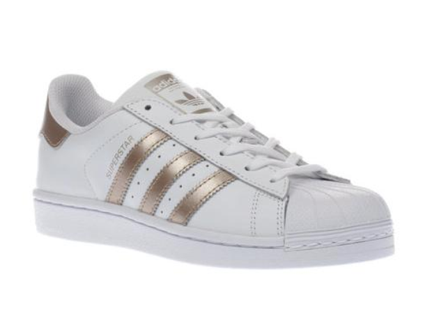 adidas white and gold superstar trainers