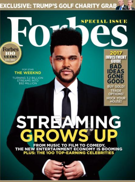 The Weeknd on the cover of Forbes 100 issue
