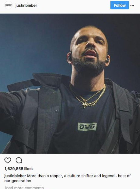 Justin Bieber Drake Instagram comment