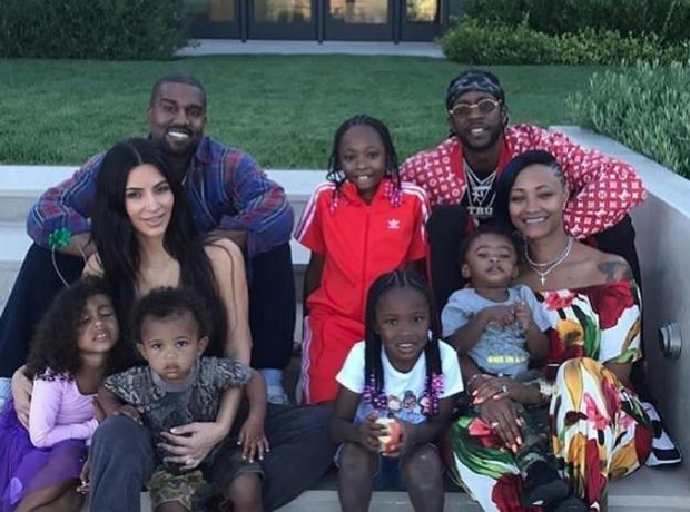 Kim and Kanye with their family and 2 Chainz' fami