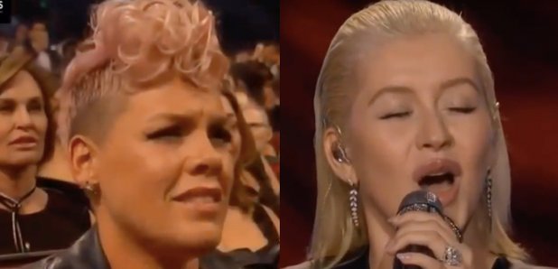 Pink reaction to Christina Aguilera performance
