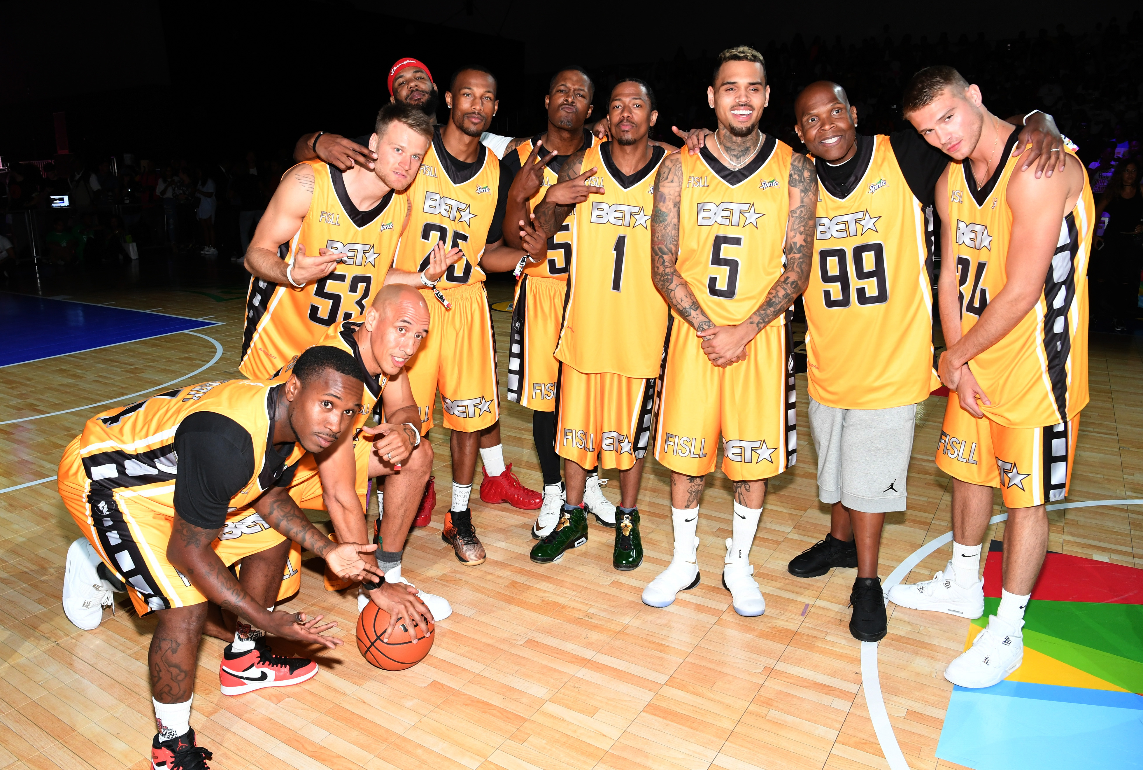 Nick Cannon and Chris Brown basketball