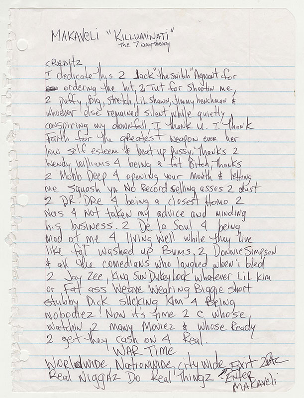 Tupac handwritten liner notes