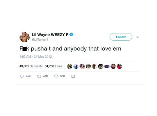 Lil Wayne's Pusha T hate tweet